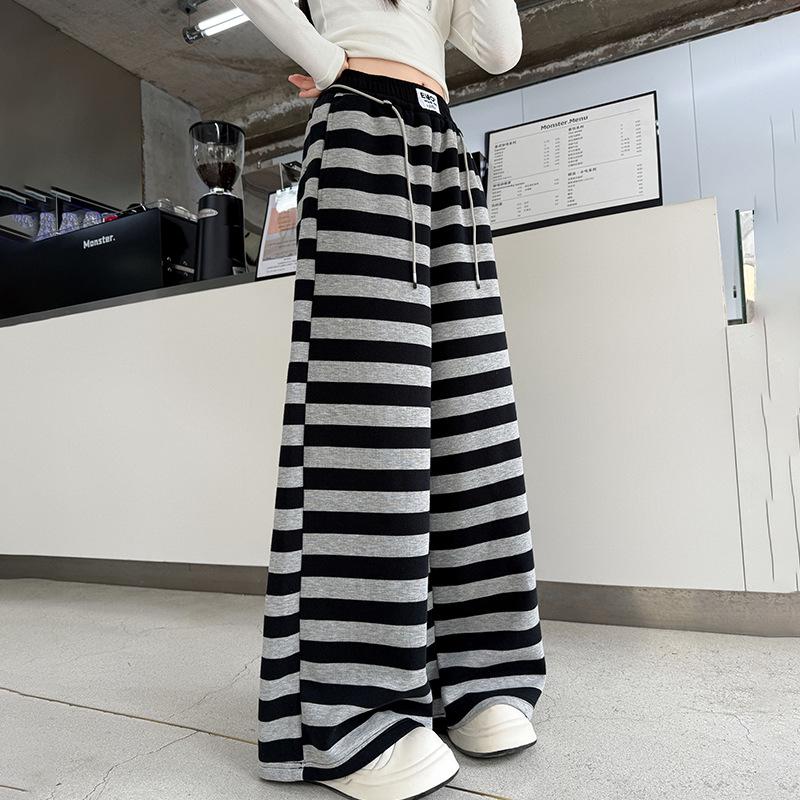 

Girls Autumn Striped Wide-Leg Sweatpants 2025 - Stylish Spliced Design for Children 160 cm