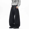 BeatStreet Korean Style Men and Women Jeans Solid Color Metal Buckle Casual Streetwear Straight Wide Leg Loose  Denim Pants Fashion