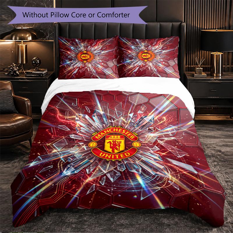 Set Lenzuola Manchester United Modello 3 Pezzi Morbida Copripiumino in Microfibra con Federe per Camera da Letto