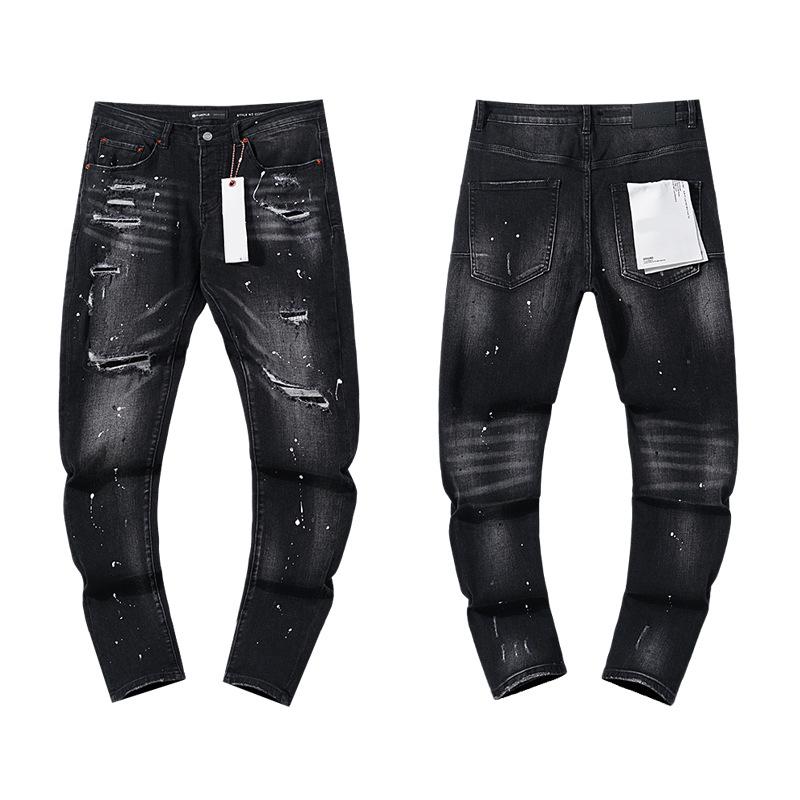 European and American Purple Slim Men's Trendy Light Luxury Elastic Jeans