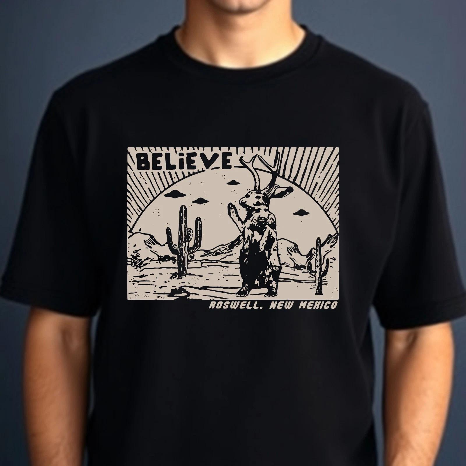 

Believe T-shirt Alien Themed Rabbit Spaceship Conspiracy Top Men s Unisex Tee S
