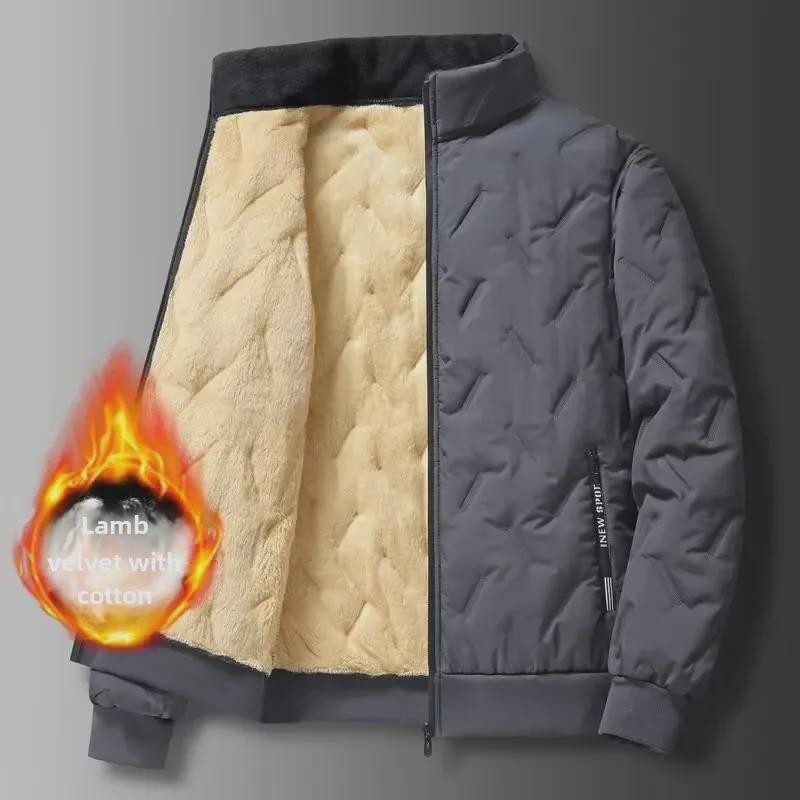 Men's Large Ultrasoft Lambskin Cotton Coat – Warm, Velvet-Lined, Thickened, Casual, Loose-Fit Jacket