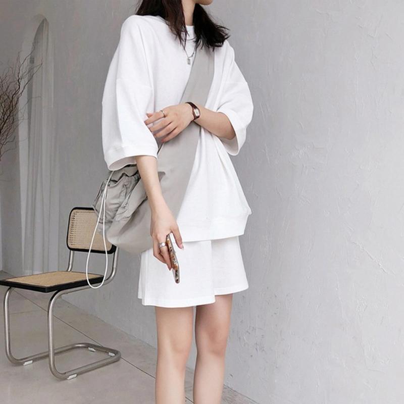 Damen Freizeit T-Shirt Bluse Top Anzugsets Einfarbig Urlaub Kurze Hose