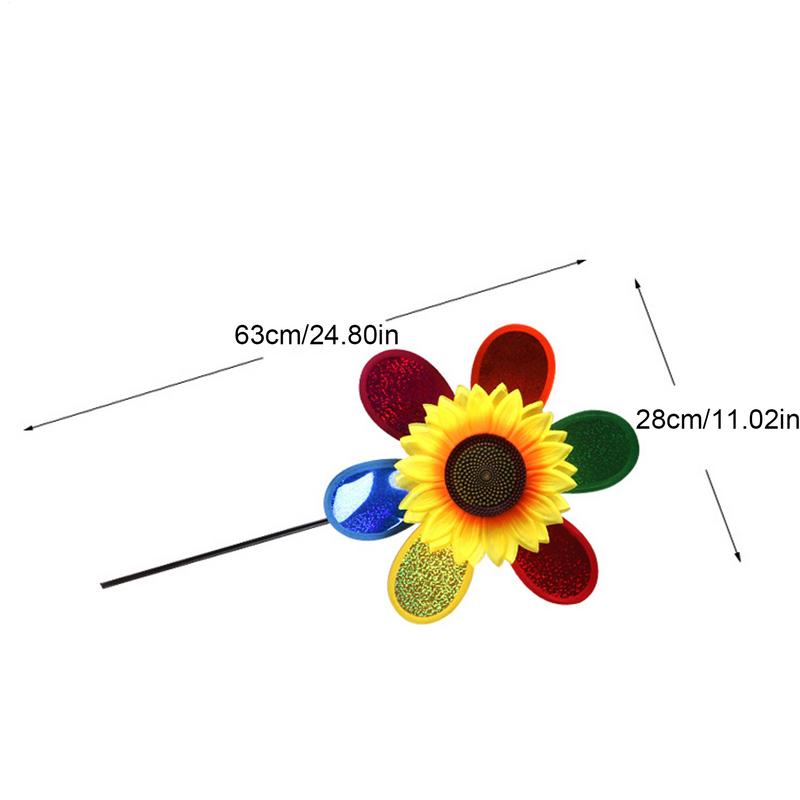 Wind Spinners Outdoor Sunflower Reflective Pinwheel Colorful Rainbow Decor Bird Scare Device for Farm Lawn House Orchard Pool