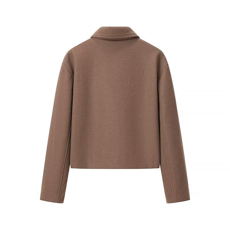 2024 Autumn Women's European & American Style Versatile Zipper Trim Long Sleeve Wool Coat