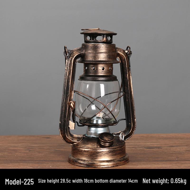 Vintage Wrought Iron Kerosene Hurricane Lamp - Nostalgic Camping Decor & Photography Prop