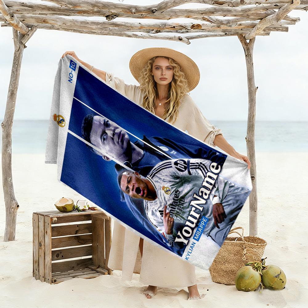 Asciugamano da Spiaggia Personalizzato con Testo Mbappé Microfibra Super Morbida Tessuto Asciugatura Rapida Ideale per Viaggi Esterni Piscina Surf Campeggio Escursionismo Palestra Regalo Vacanza