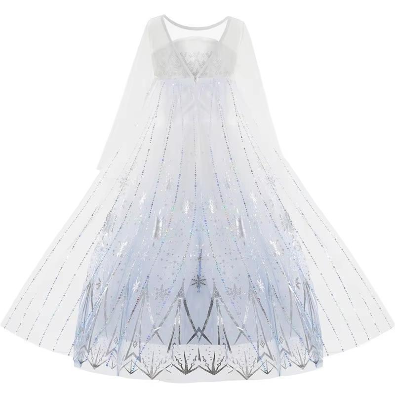 Elsa Princess Dress For Girl White Printed Long-Sleeved Lace Dress Festive Party Gift Set Frozen Dress Fire Spirit Olaf