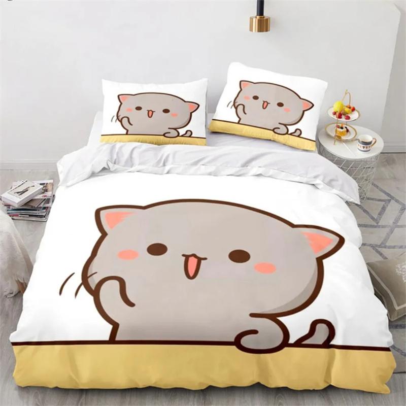 Premium Cartoon Peach Cat Duvet Cover Goma Cute Cats Duvet Cover Interesting Cat Queen King Size For Children Girls Bedroom Decorations