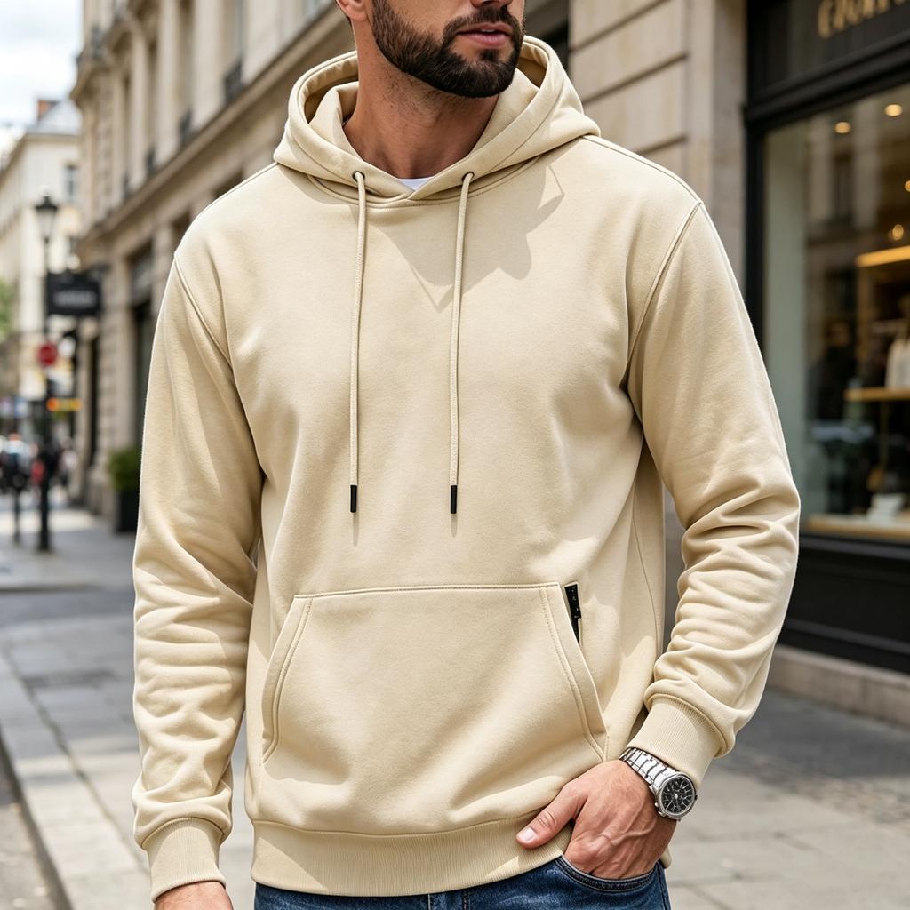 Herren-Farb-Hoodie mit seitlichen Reißverschlusstaschen, lässiges sportliches Sweatshirt