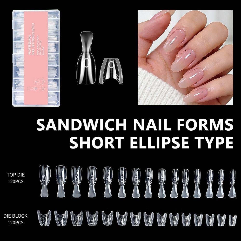 240pcs No-Trace Sandwich Nail Dual Form Double-Sided Fake Nails  for Profional Use In Nail Salons