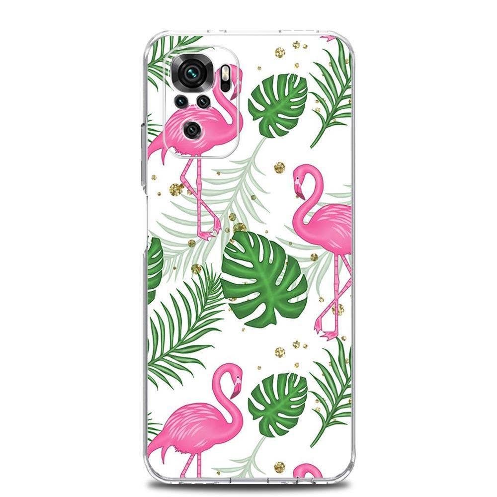 Phone Case For Xiaomi Redmi Note 13 12 5G 9S 9 8 10 11 Pro Plus 4G 9T 13C 12C 10C 9C 9A 7 Clear Cover Lovely Pink Flamingos Leaf