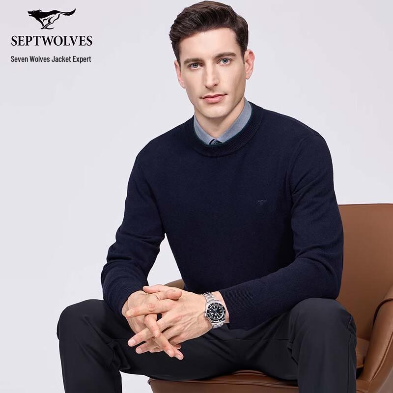 Septwolves Men s Double-Layer Thick Warm Round Neck Sweater M