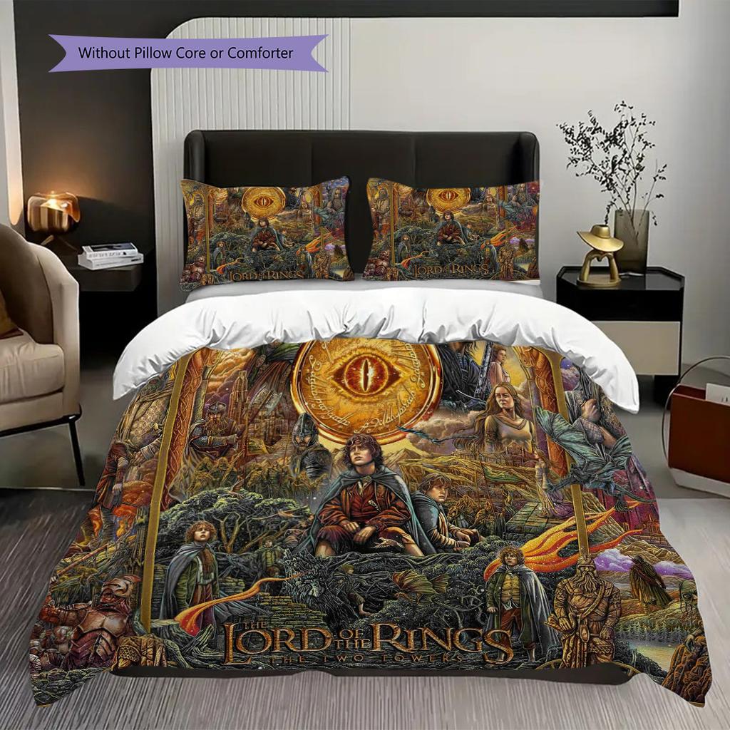 Fantasy Epic Lord Rings Three-piece set (1 * duvet cover + 2 * pillowcase, without core) 2D Flat Bedding set Christmas birthday gift