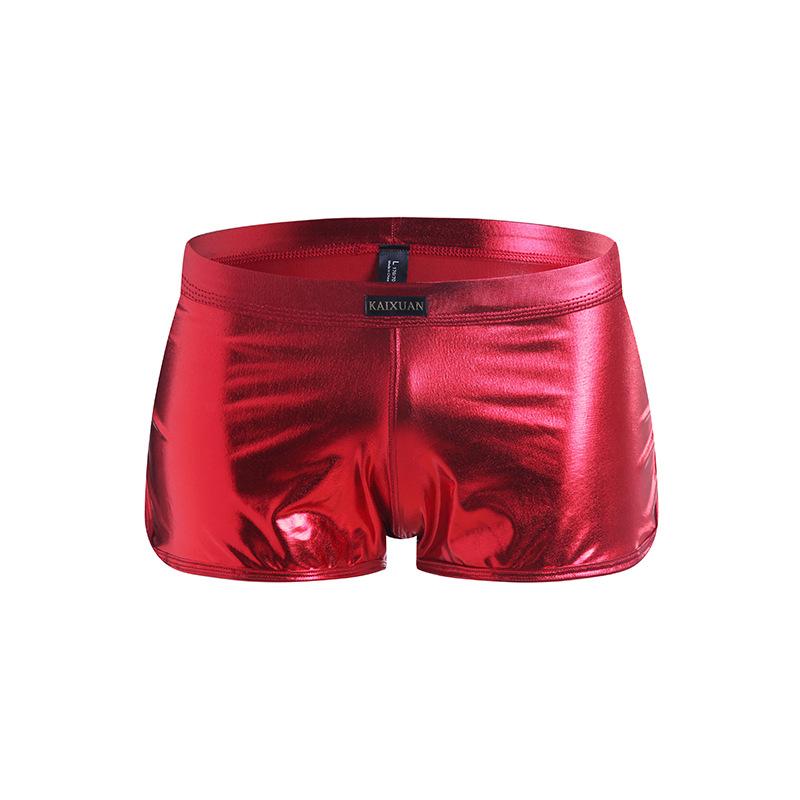 Sexy Men Boxers Shorts Low Waist Male Panties Legs Slit Underpants Imitation Leather Exotic Stage Show Night Club Gay Underwear