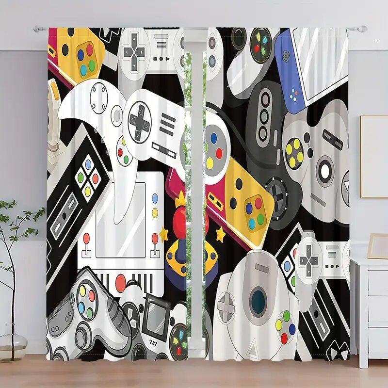 

2 Pieces - Colorful Game Controller Pattern Printed Curtains, Window Decorations, Home Decorations, Room Decorations 14Wx39L(35x100CM)x2