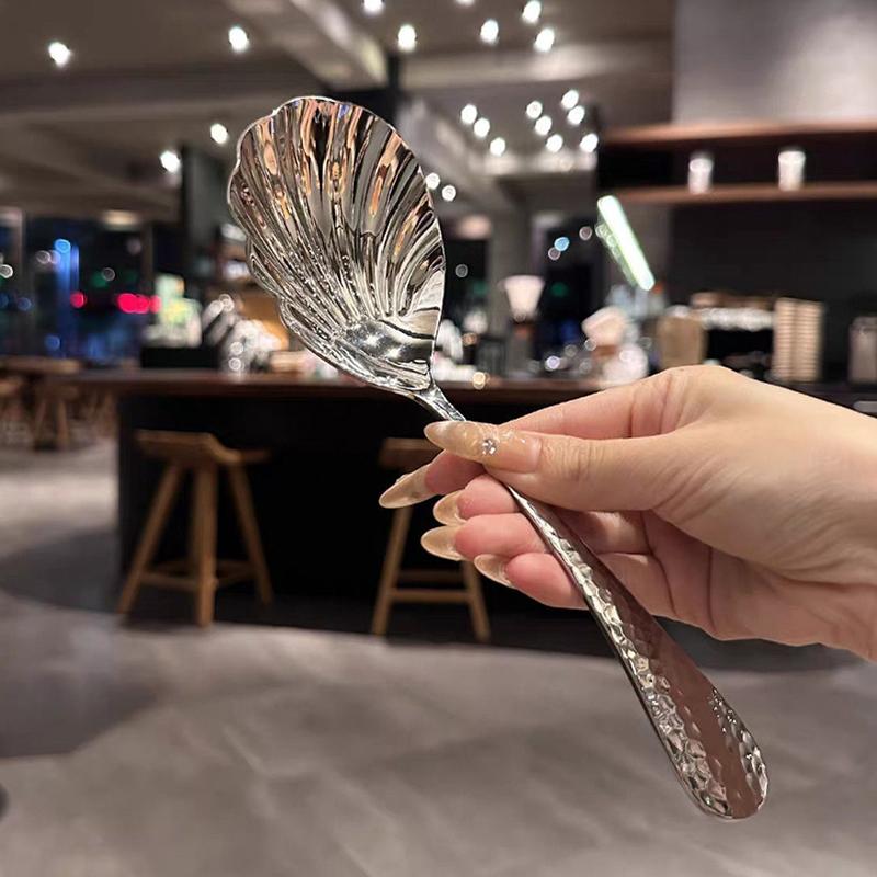 Skjellformet skje i rustfritt stål med langt skaft Øse Restaurant Dessertskje Iskremscoop Kjøkkentilbehør Verktøy