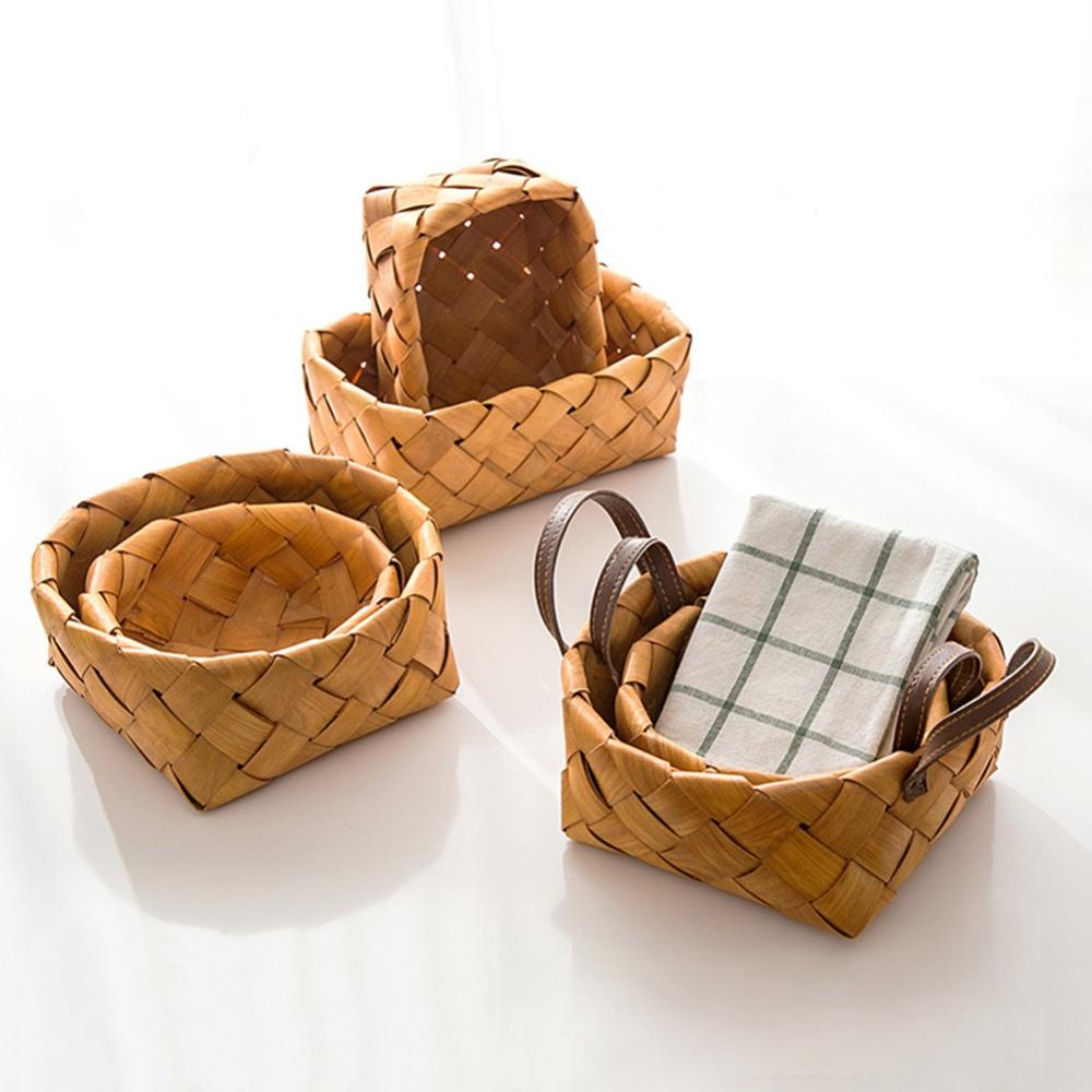 Wood Chip Hand Woven Basket Bread Basket Fruit Vegetables Egg Storage Baskets Flowers Basket Picnic Container Kitchen Storage