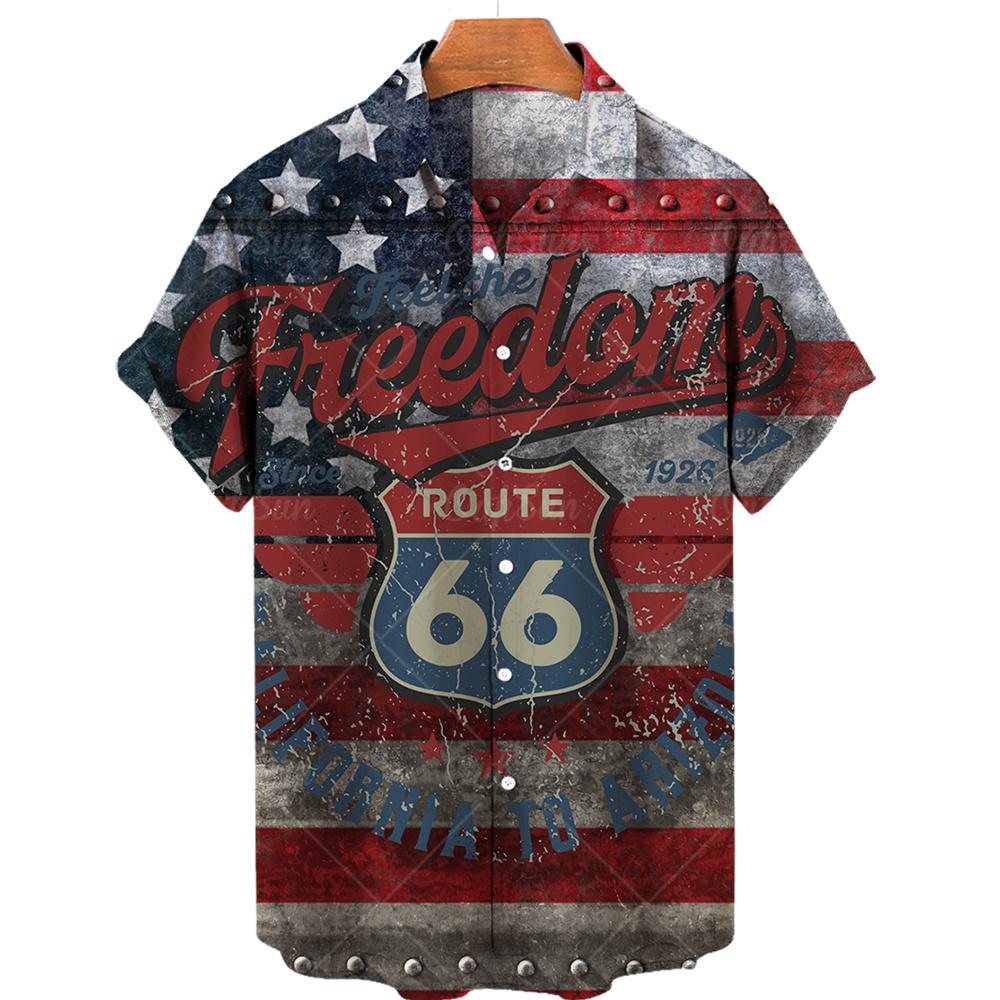 Camicia Nuova da Uomo Hawaiana Route 66 Street Classic Stampa 3D Manica Corta T-shirt Musica Rock Collo Revers Taglia Larga Uomo Top Vestiti Vintage