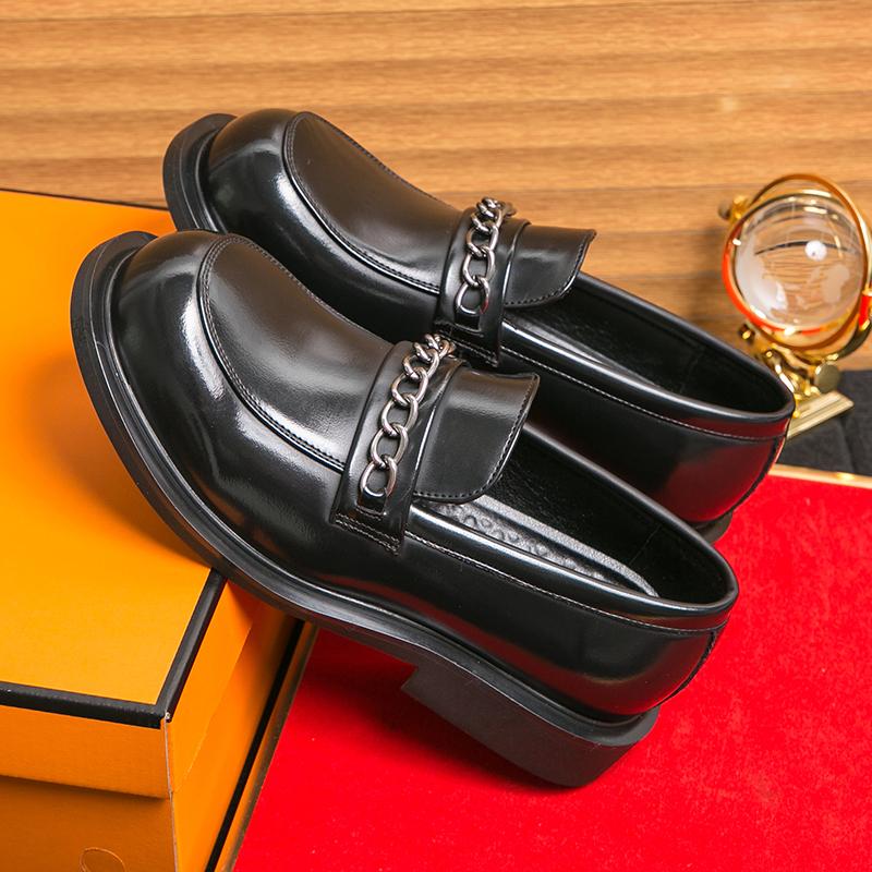 Fashion Fashionable New Men Round Toe Business Casual Leather Shoes Luxury Brand Men Spring Comfortable Thick Soled Banquet Oxford Shoes