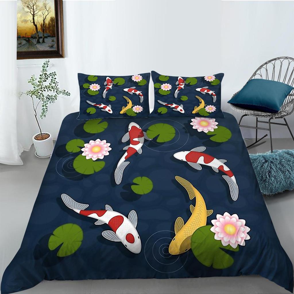 Lenjerie de pat cu model 3D Landscape Series Pat dublu de o persoană Față de pernă și cuvertură de dimensiune completă Tipărire de mare și plante, material din microfibră pentru decorarea casei