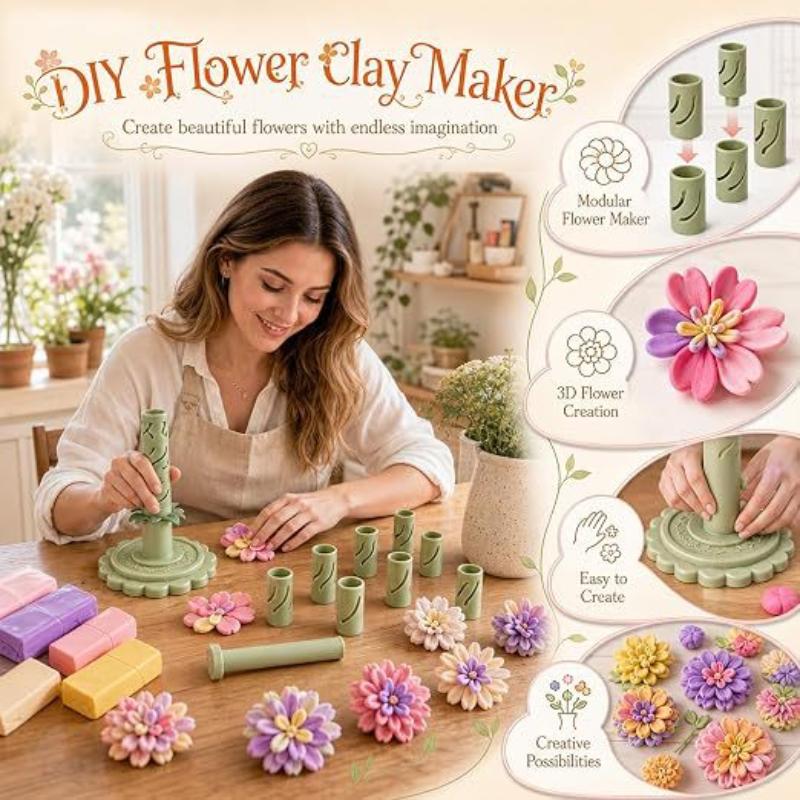 Polymer Clay Flower Making Tool Set 9 Modular Shaping Sleeves Creative Clay Craft Kit Gift for DIY Craft Enthusiasts Kids
