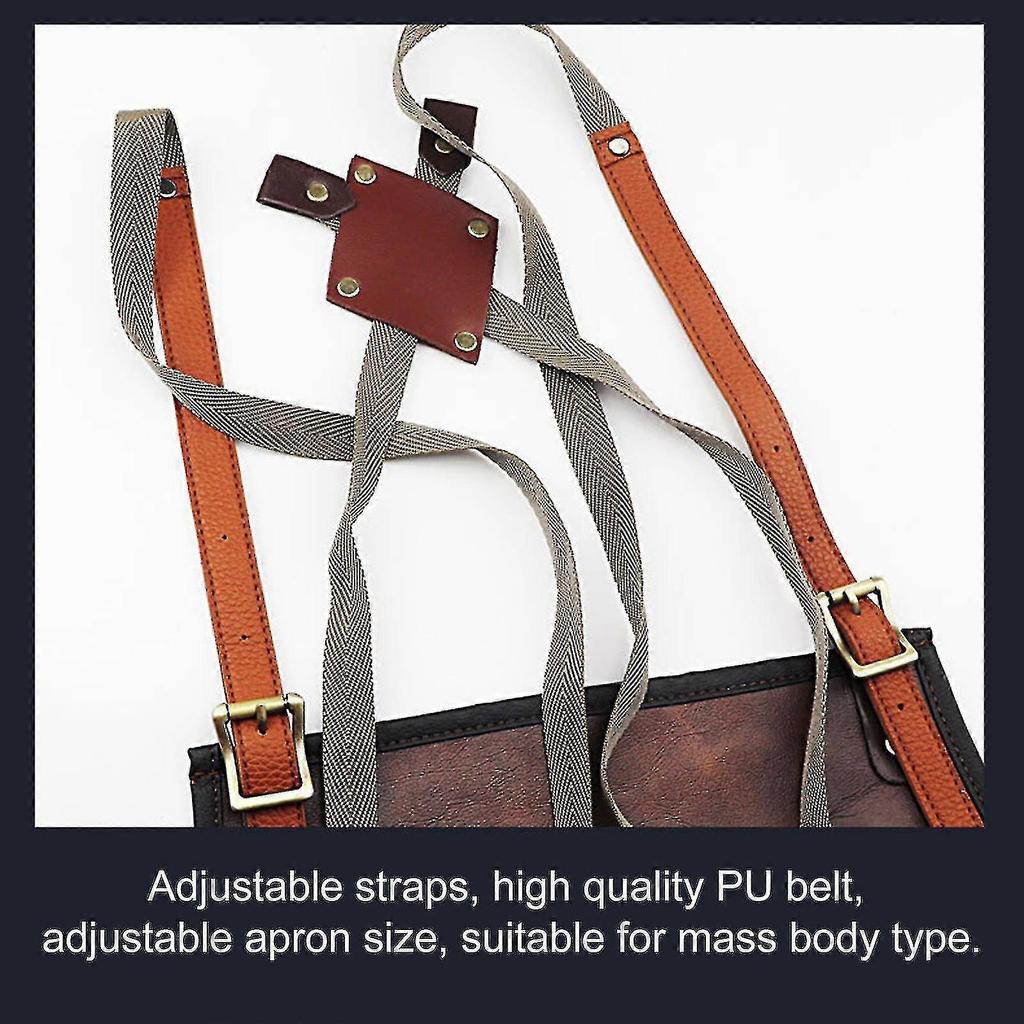 Chef Apron For Men Women Waterproof Leather Apron With Pockets Cross-back Straps For Kitchen Bbq Cooking Barber Barista Apron Handworking