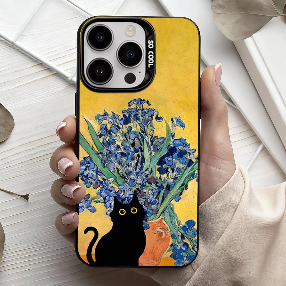 M-Matisse Monet Black Cat Funny Art  Phone Case For iPhone17,16,15,14,13,12,11 Plus,Pro Max Black Candy Silver Phone Case