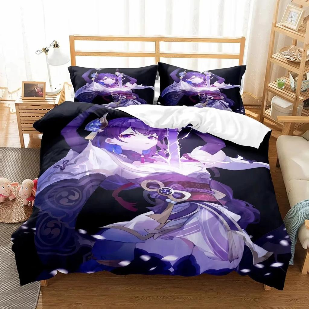Comforter Anime Girl Genshin Impact Beelzebul Bedding Set 3D Printed Suitable For Bedroom Home Textile
