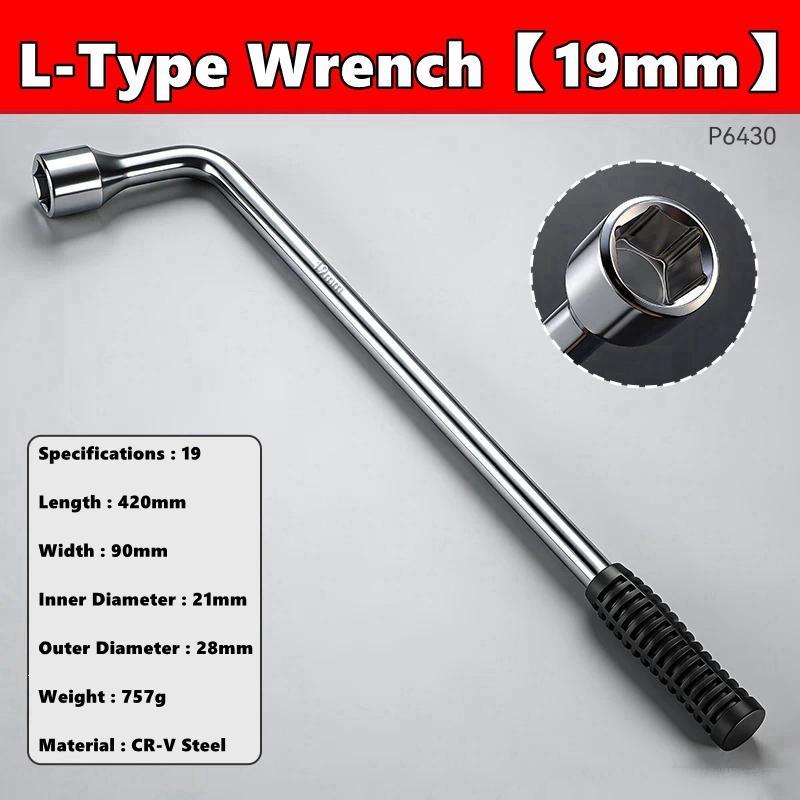 17/19/21/22mm Auto Ersatzrad Radschlüssel - L-Form Sechskantkopf Geschlitztes Ende Stecknuss Reparaturwerkzeug, Standard Radschlüssel