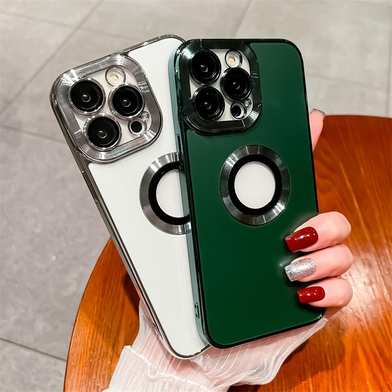 Shockproof Lens Protector Plating Telefon Fall Für Iphone 14 13 12 11 Pro Max 14 Plus 11 Logo Loch Stoßstange business Girl Zurück Abdeckung