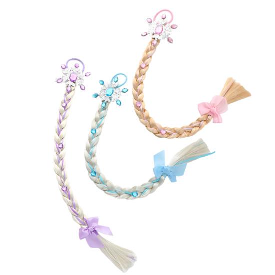 Kids Ponytail Extension with Hair Tie Rhinestone Snowflake Bow Halloween Costume Party Girls Wrap Around Synthetic Long Ponytail Hair Extension