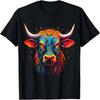 Camiseta Animal Abstrato Gráfico Colorido Touro Arte