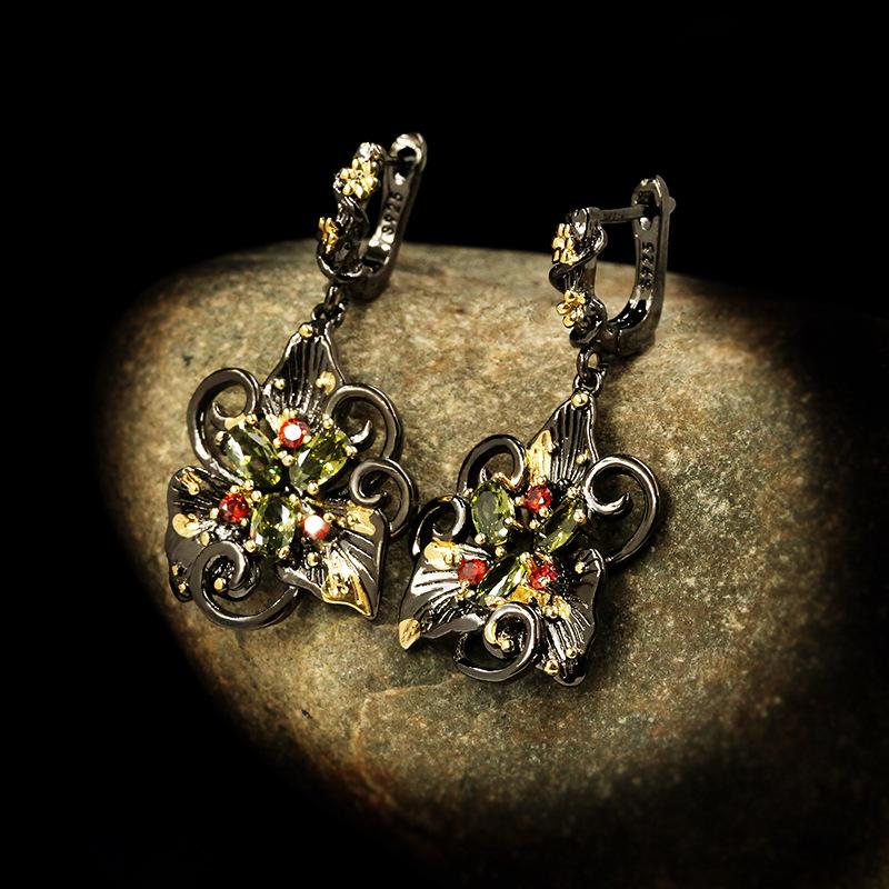 Elegant Temperament Double Flower Earrings Color Zircon Earrings Jewelry Party Jewelry Italian Luxury 925 Jewelry Earrings