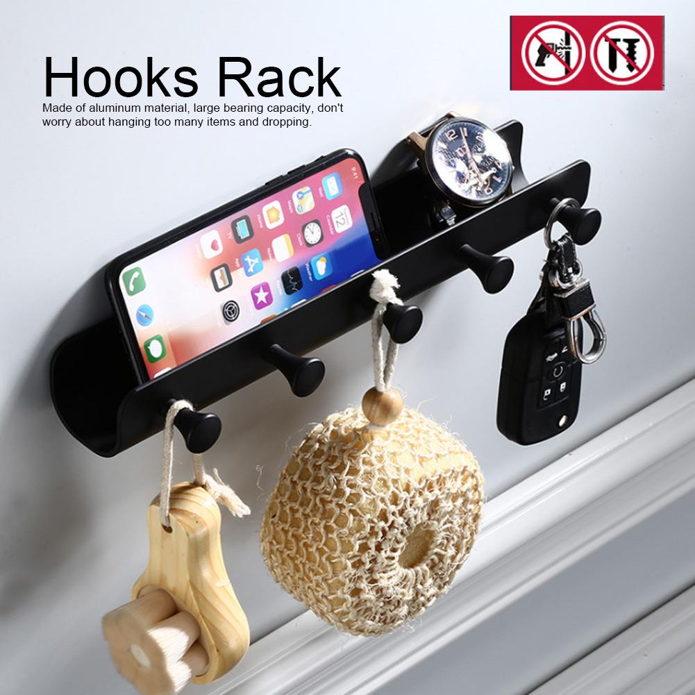 U Shaped Household Bathroom Wall Mounted Hook Aluminum Towel Clothes Storage Hanging 5 Hooks Rack