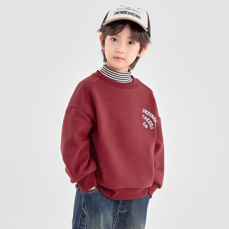 Duoduo s Boys  Letter LOGO Print Fleece-Lined Crew Neck Sweatshirt 110