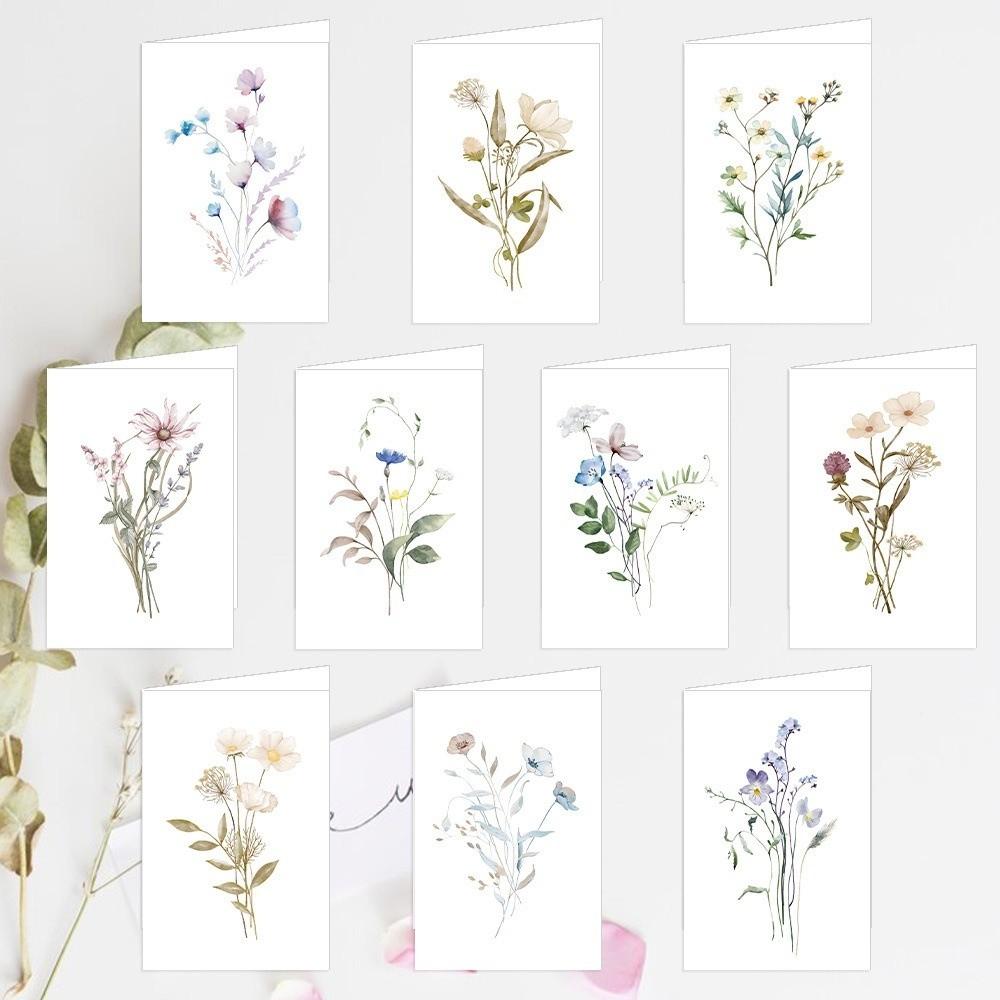 10 Pcs Watercolor Flower Blank Note Cards DIY Party Invitation Card Artistic Blank Greeting Cards