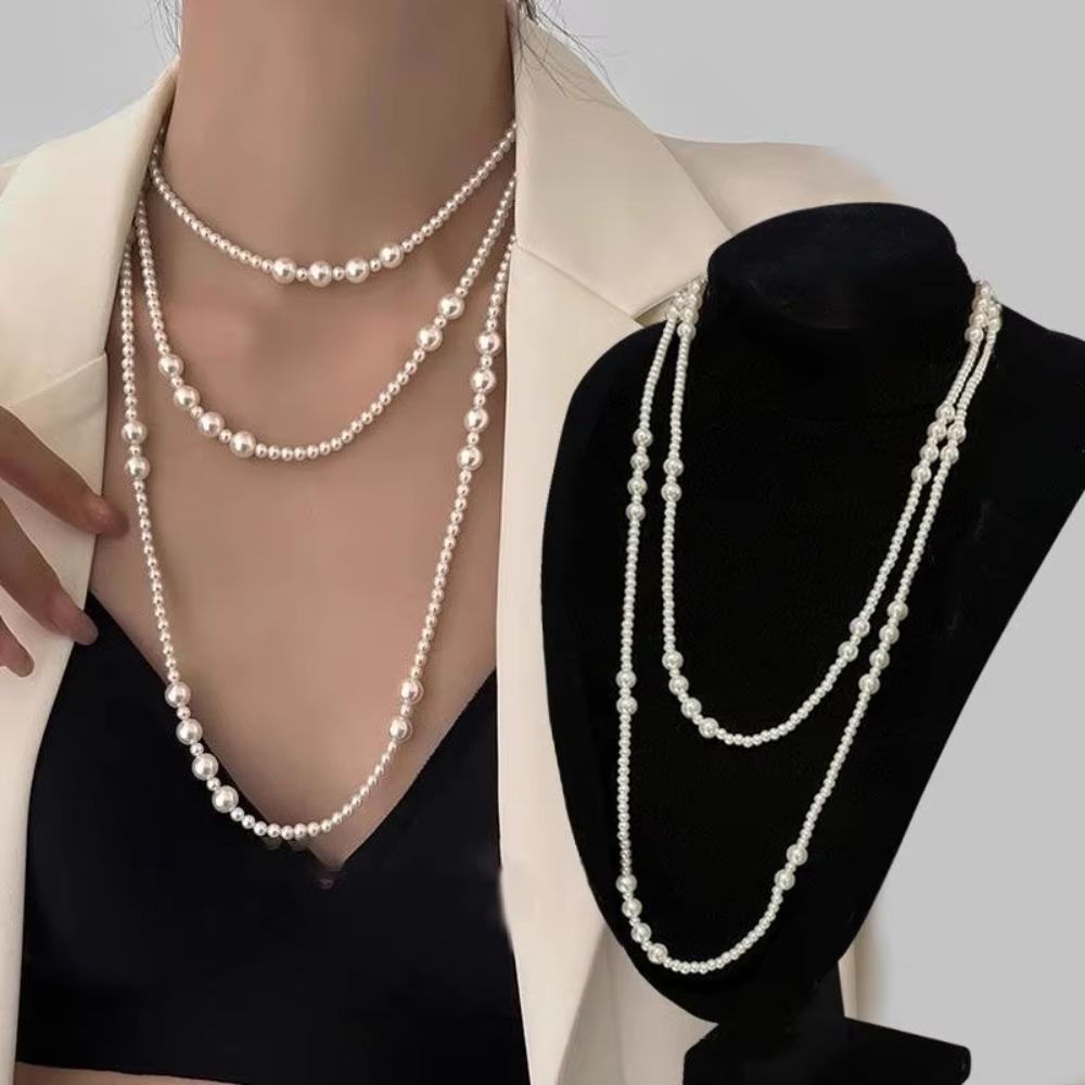 Multi-layered Pearl Necklace Simulated Pearl Sweater Chain Elegant Women's Necklace  Casual Wear