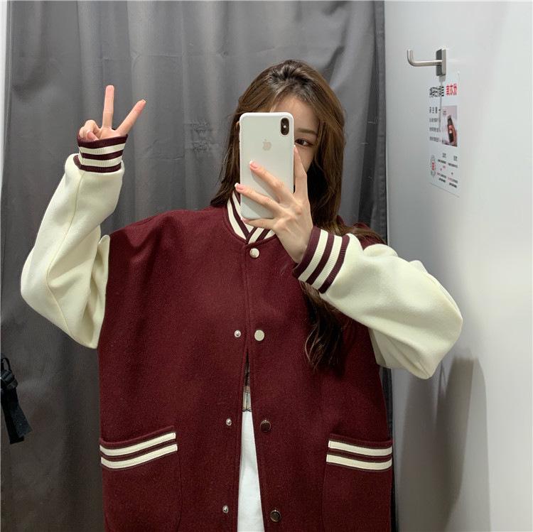 Korean Style Women's Color Block Baseball Jacket - Spring/Autumn Harajuku Street Fashion