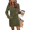 Women's Fashion V-Neck Long Sleeve Drawstring With Pockets Solid Colour Casual Dresses