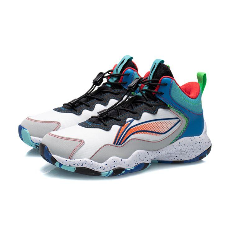Li Ning Youth Pioneer Spirit I TD Comfortable Non-Slip Wear-Resistant Breathable Mid-Top Basketball Shoes Kids Basketball Shoes White Gray YKBR050-3