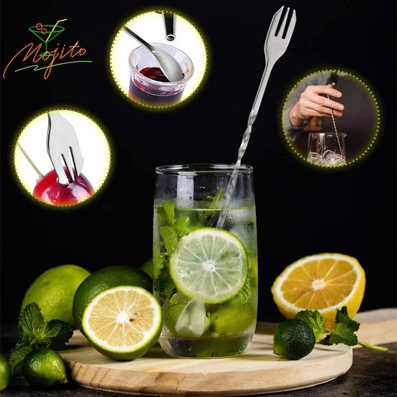 Professional Bar Tools,Stainless Steel Stir Bar Tool, Cocktail Stir Bar Mixing Spoon,  Cocktail Picks, Mojito Stir Bar Tool Kit
