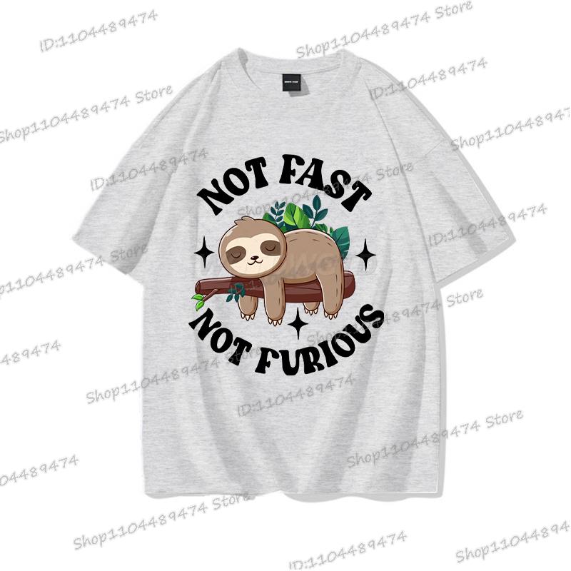 

2025 Funny Not Fast Not Furious T-shirt Cartoon Lazy Sloth Men Women Cotton Tshirt Short Sleeve Graphics Trend Classics Tops S