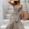 High Waist Women Dress Print Temperament Fashion Lace Up Sleeveless Pleated Autumn Winter Color