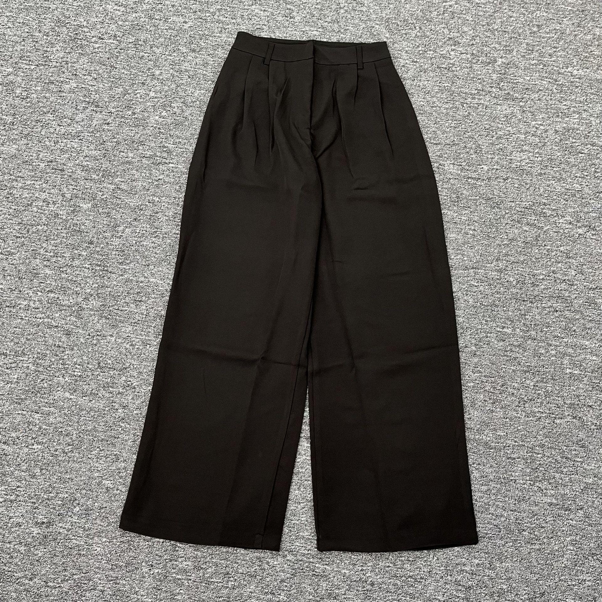 

2024 Autumn/Winter Women s Slim Fit High Waist Wide-Leg Pants Medium чёрный