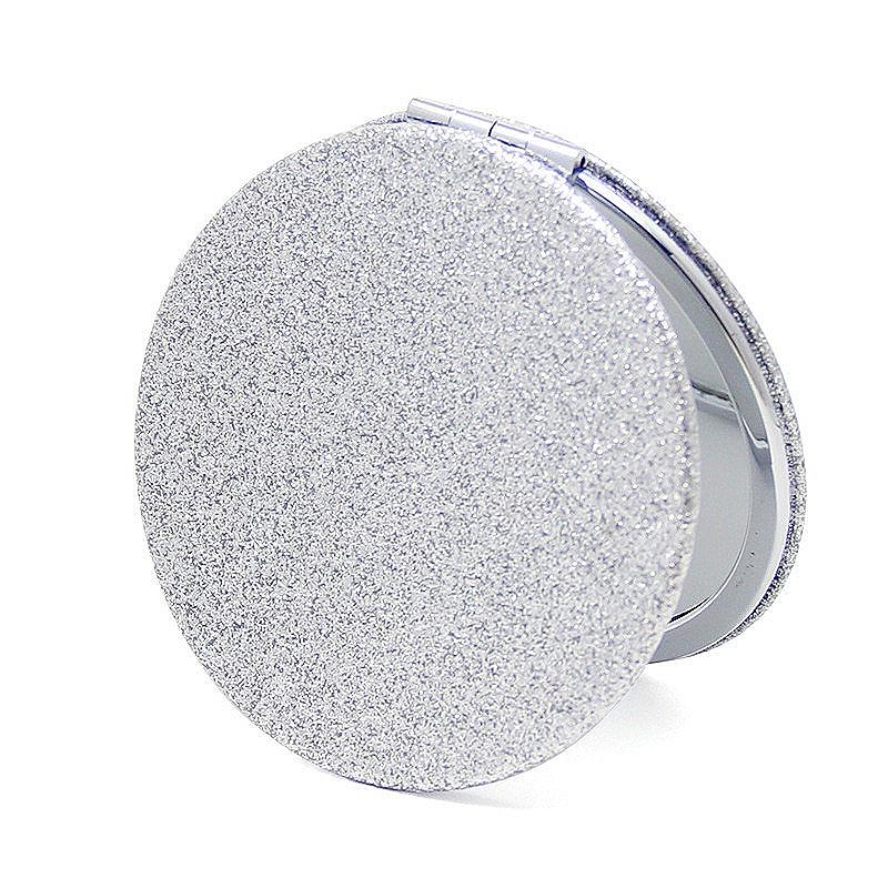 Round & Square Folding Makeup Mirror in Shiny Silver, Portable PU Dual-Sided Mirror for Purse & Travel