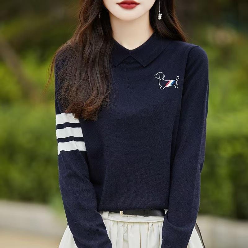 Women's 2024 High-End Lapel Puppy Embroidery Sweater: Soft Autumn/Winter Knitwear Top