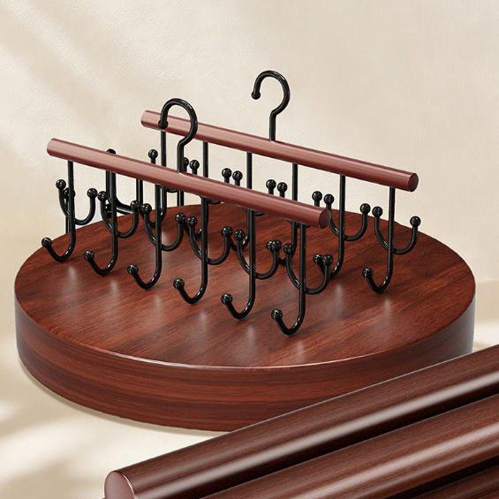 Wall Mounted Wooden Sling Hanger Large Capacity Space Saving Camisole Clothes Hanger with 18 Hooks 360 Degrees Rotating