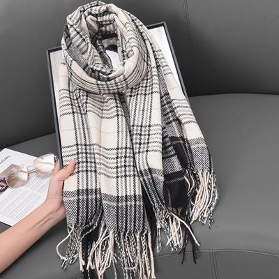 Cashmere Plaid Scarf Women'S Winter Warm Shawl Dual-Purpose Student Soft Retro Scarf