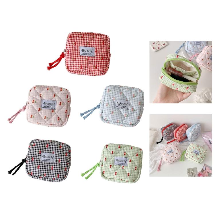 Cherries Decoration Sanitary Pad Storage Bag Water Resistant Practical Polyester Organizer For Travel Cosmetic